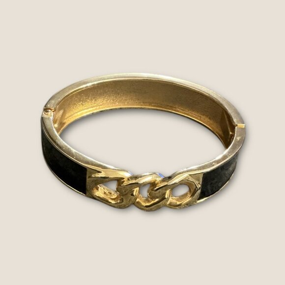 Gold & Black Enamel Hinged Bracelet - Picture 3 of 4